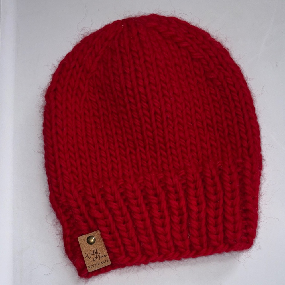 Vibrant Red Wool Knit Beanie